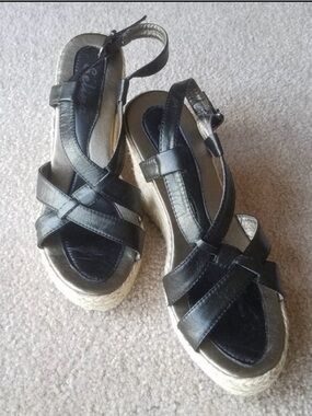Black Espadrilles Criss Cross Wedges Sandals from Spain size 7